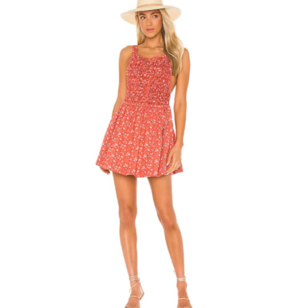 Free People Petunia Mini Dress in Poppy Combo Floral NWT